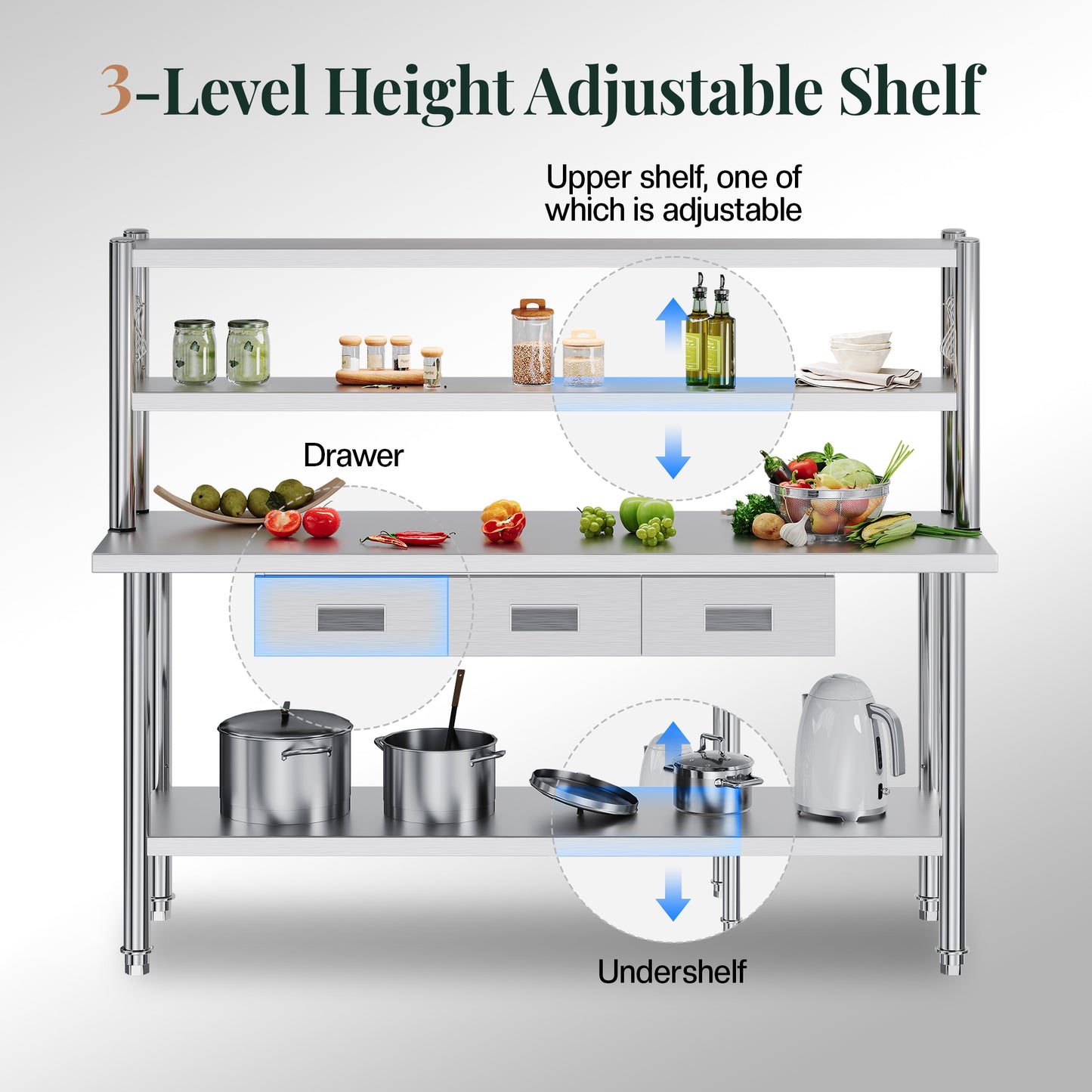 Stainless Steel Work Table with Overshelves Amerlife