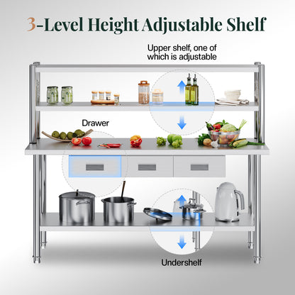 Stainless Steel Work Table with Overshelves Amerlife