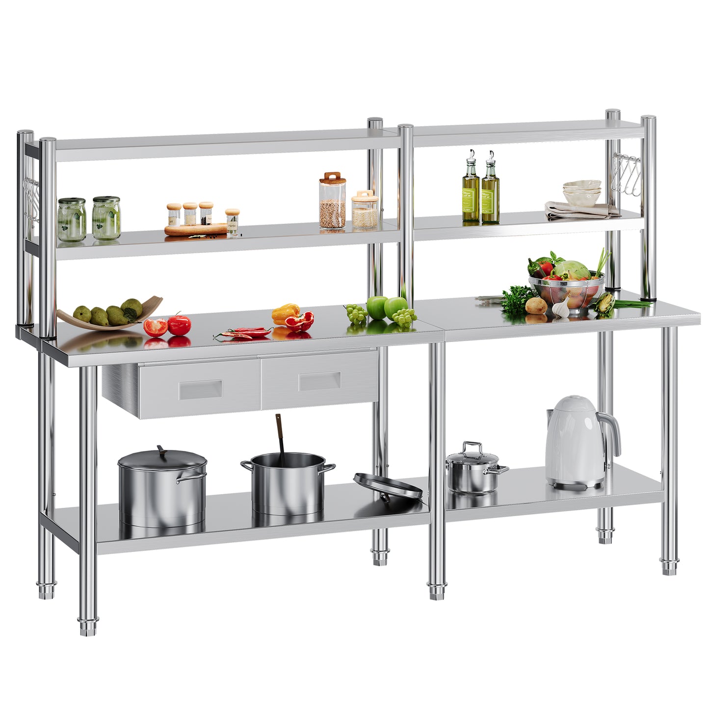 Stainless Steel Work Table with Overshelves Amerlife