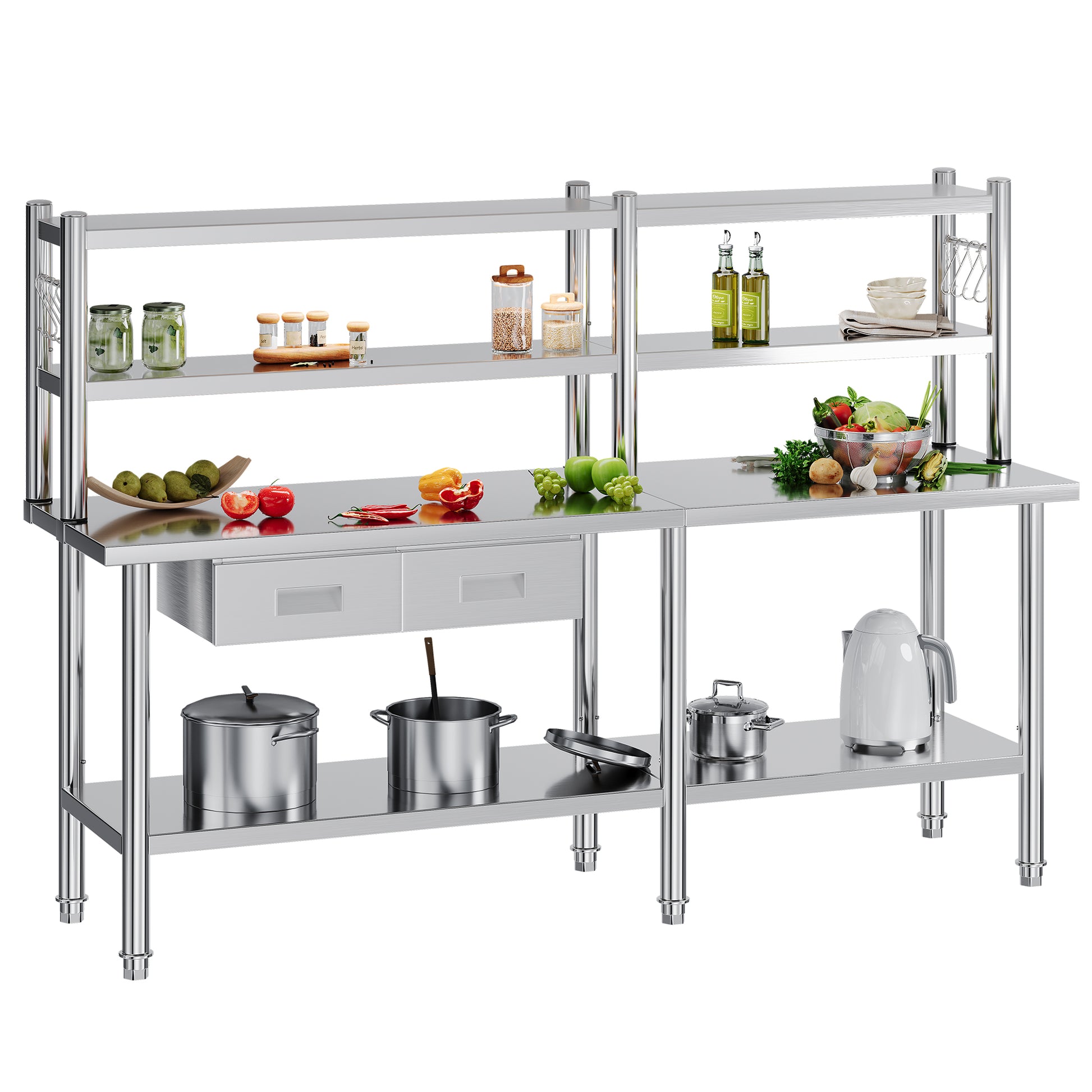 Stainless Steel Work Table with Overshelves Amerlife
