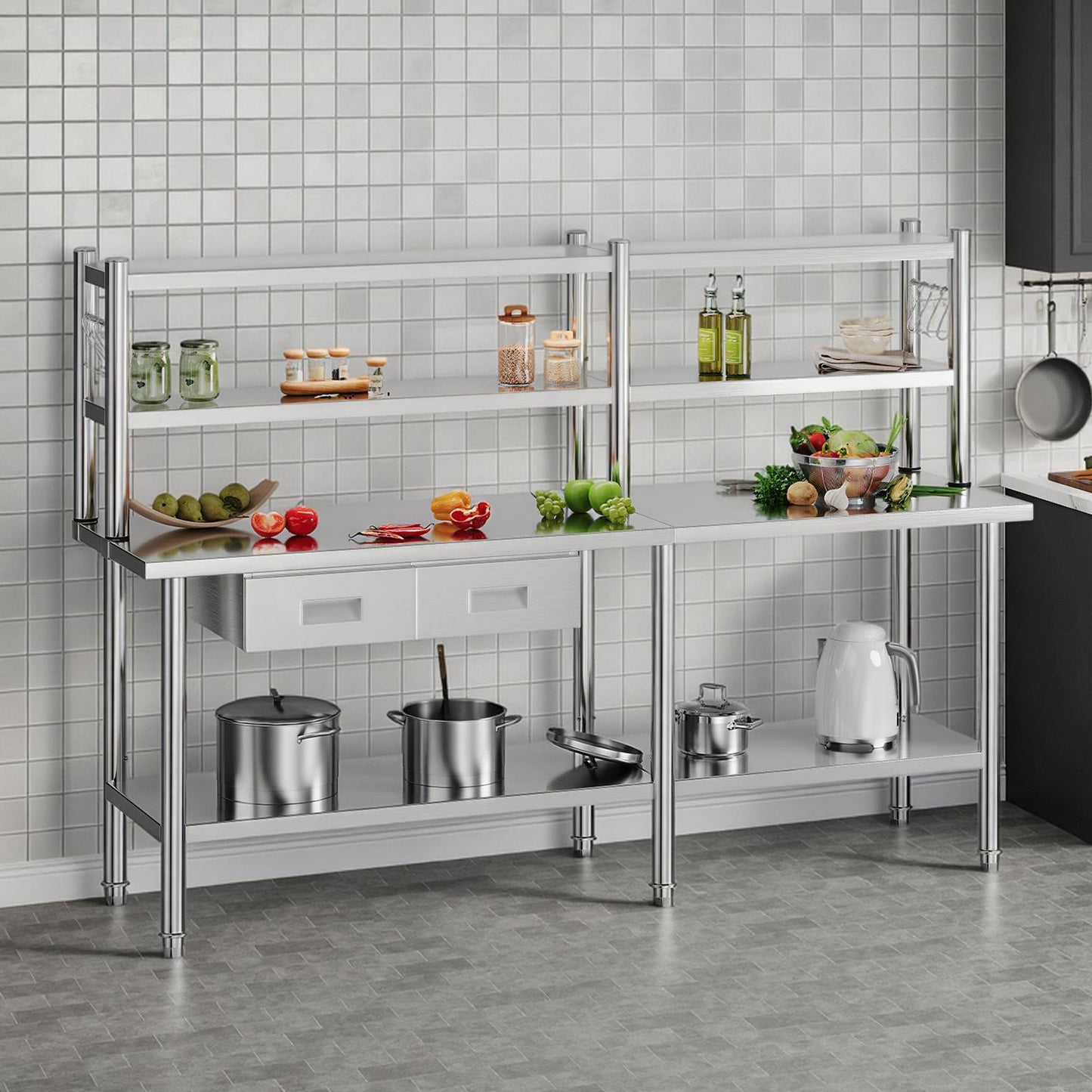 Stainless Steel Work Table with Overshelves Amerlife