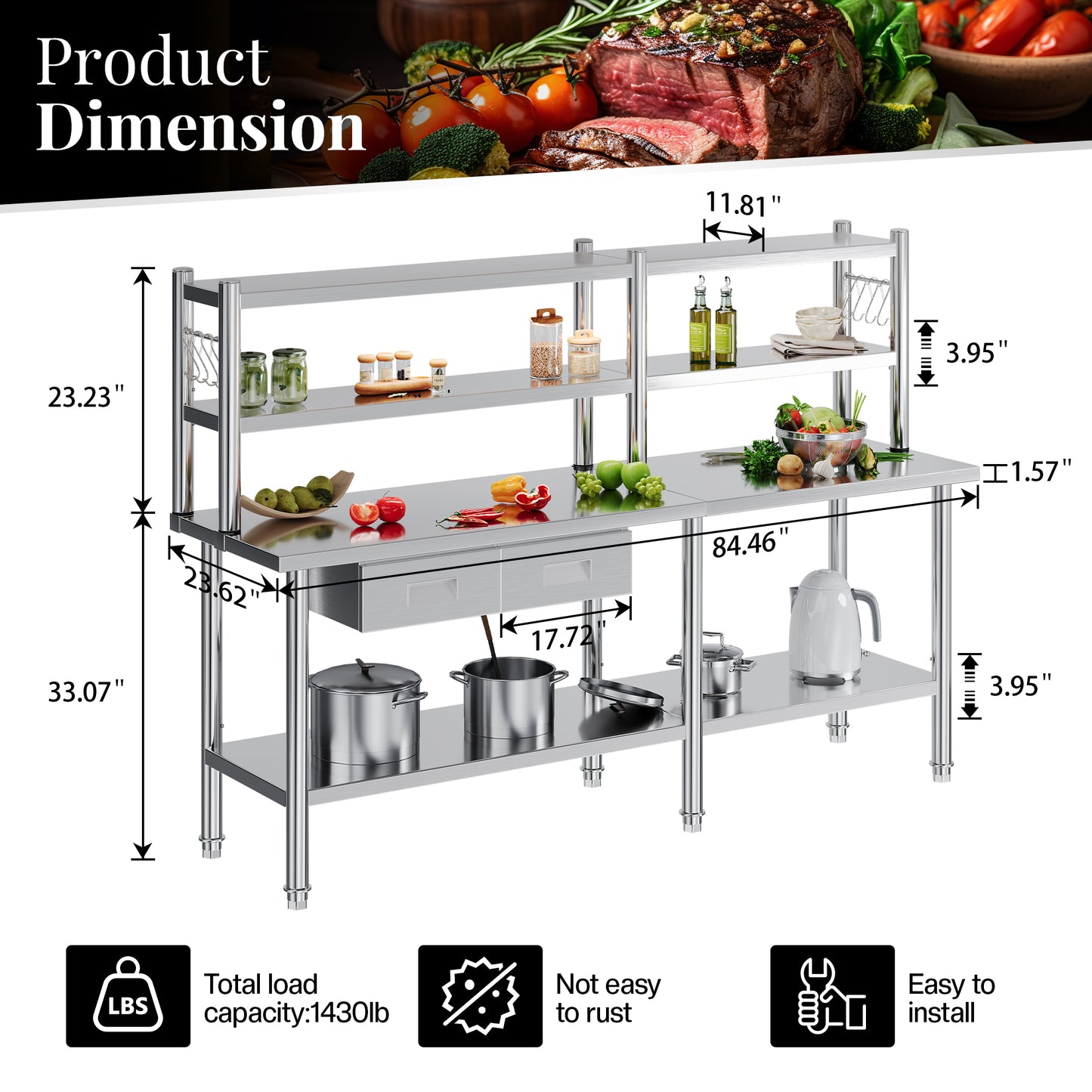 Stainless Steel Work Table with Overshelves Amerlife