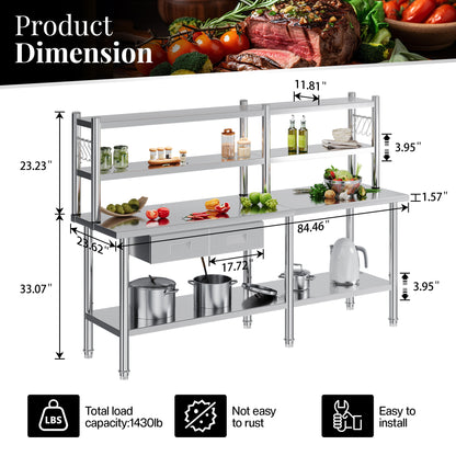 Stainless Steel Work Table with Overshelves Amerlife