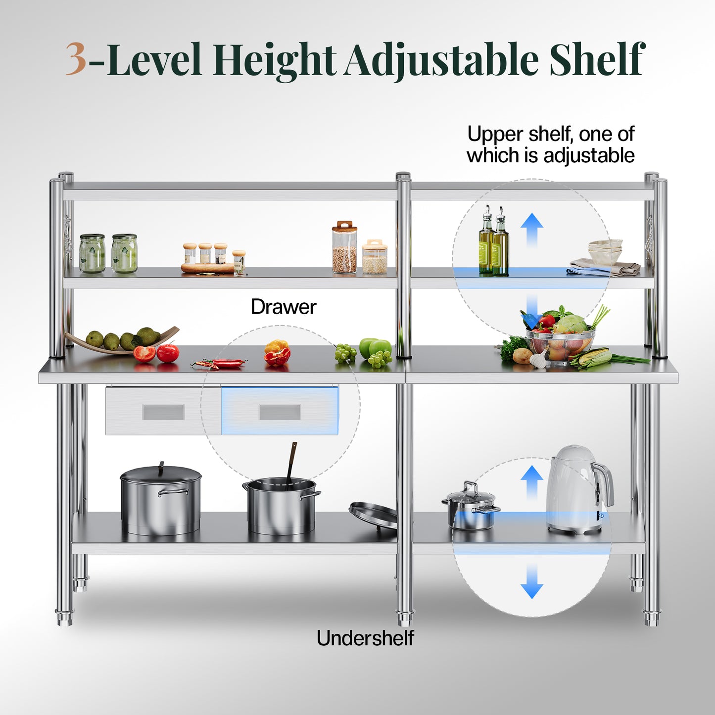 Stainless Steel Work Table with Overshelves Amerlife