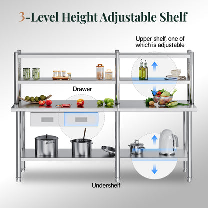 Stainless Steel Work Table with Overshelves Amerlife