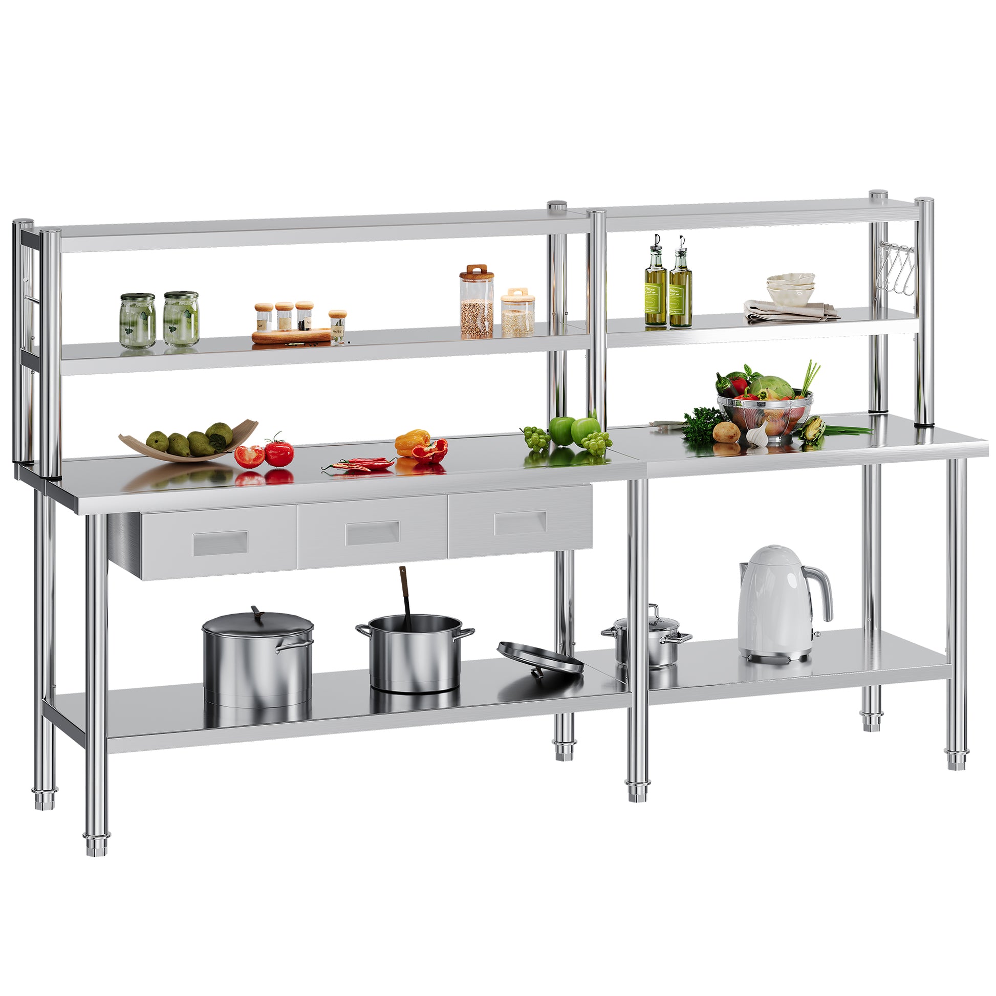 Stainless Steel Work Table with Overshelves Amerlife