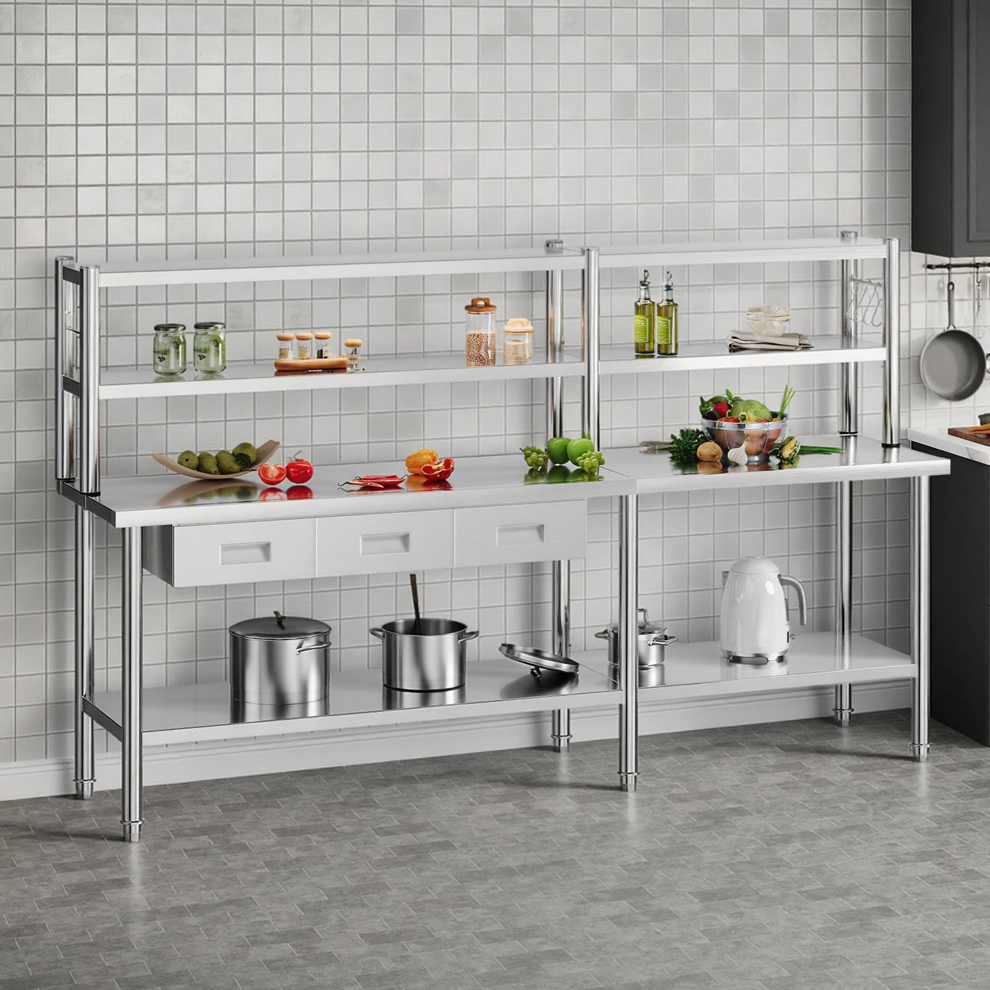 Stainless Steel Work Table with Overshelves Amerlife
