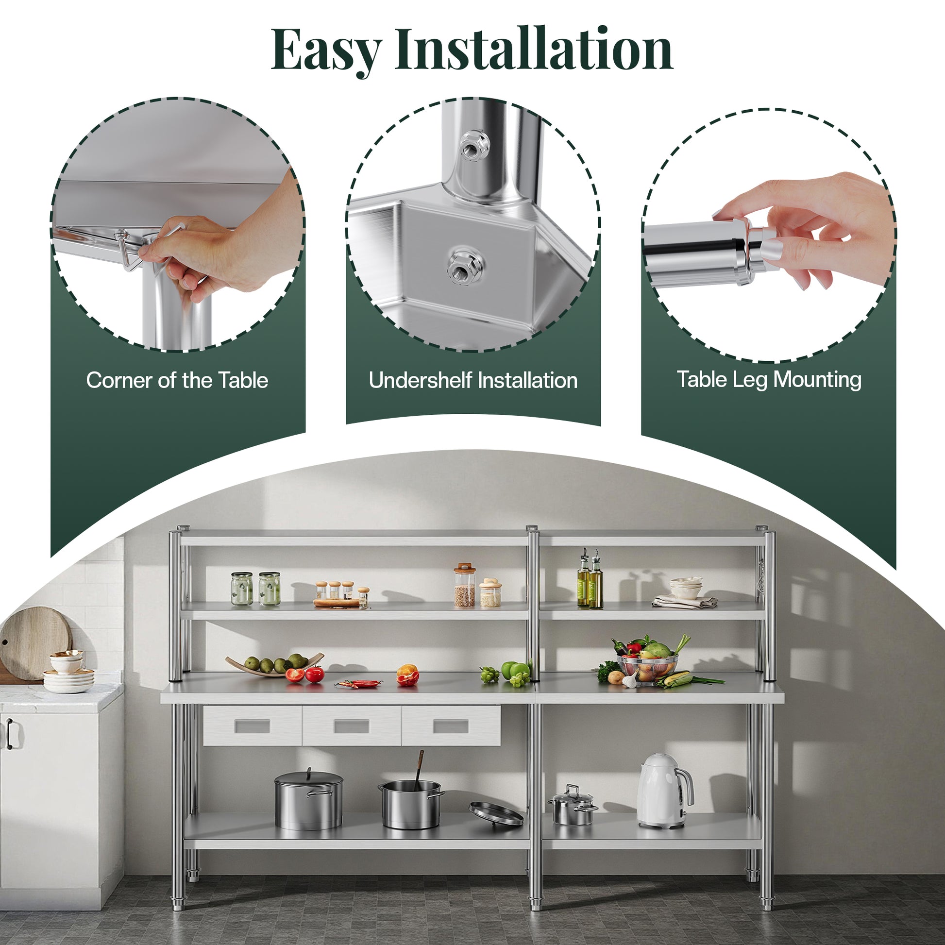 Stainless Steel Work Table with Overshelves Amerlife