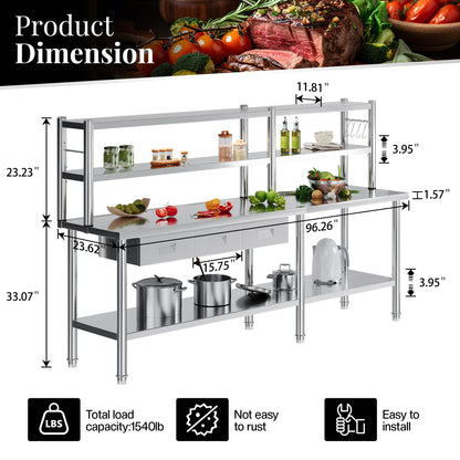Stainless Steel Work Table with Overshelves Amerlife