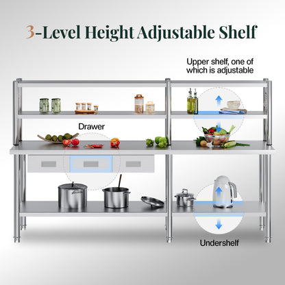 Stainless Steel Work Table with Overshelves Amerlife