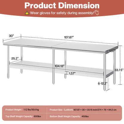 Stainless Steel Prep Table Amerlife