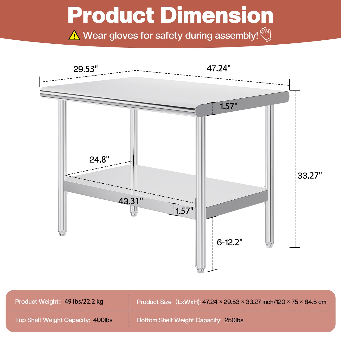 Stainless Steel Prep Table Amerlife