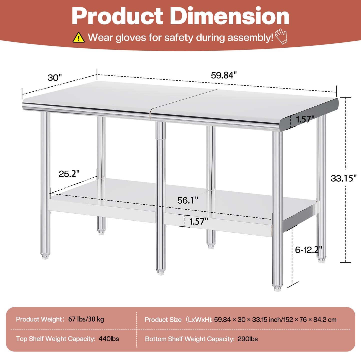 Stainless Steel Prep Table Amerlife