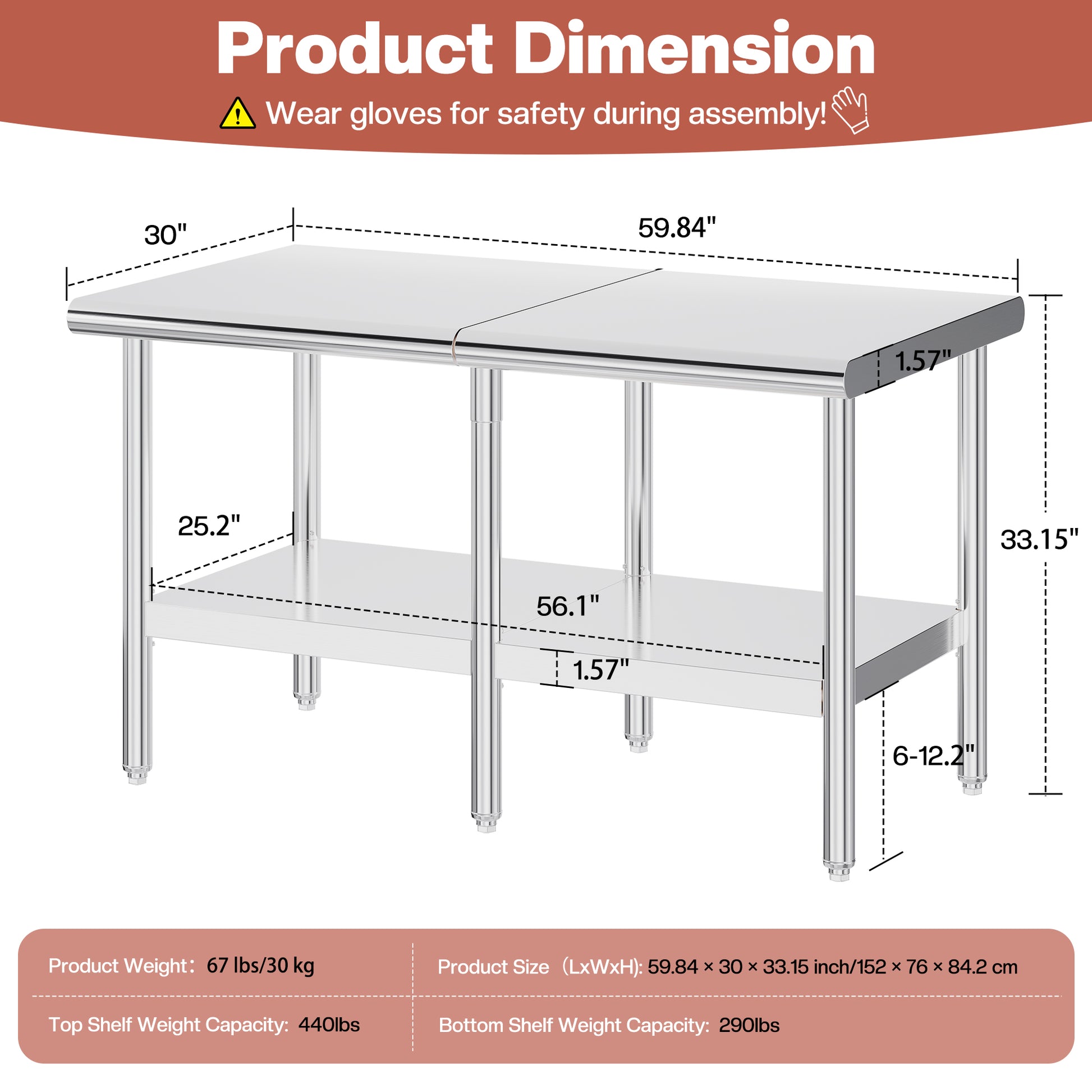 Stainless Steel Prep Table Amerlife