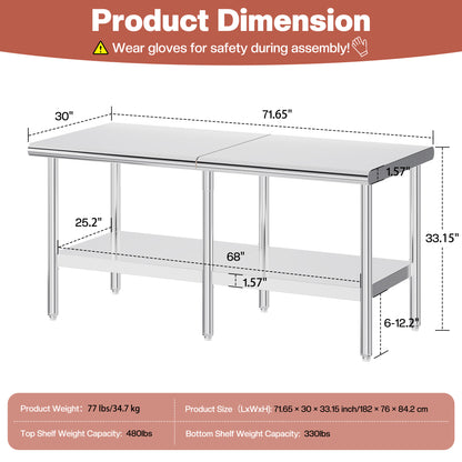 Stainless Steel Prep Table Amerlife