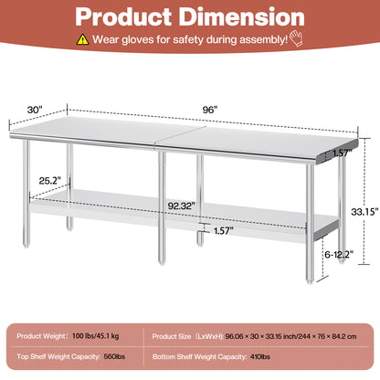 Stainless Steel Prep Table Amerlife