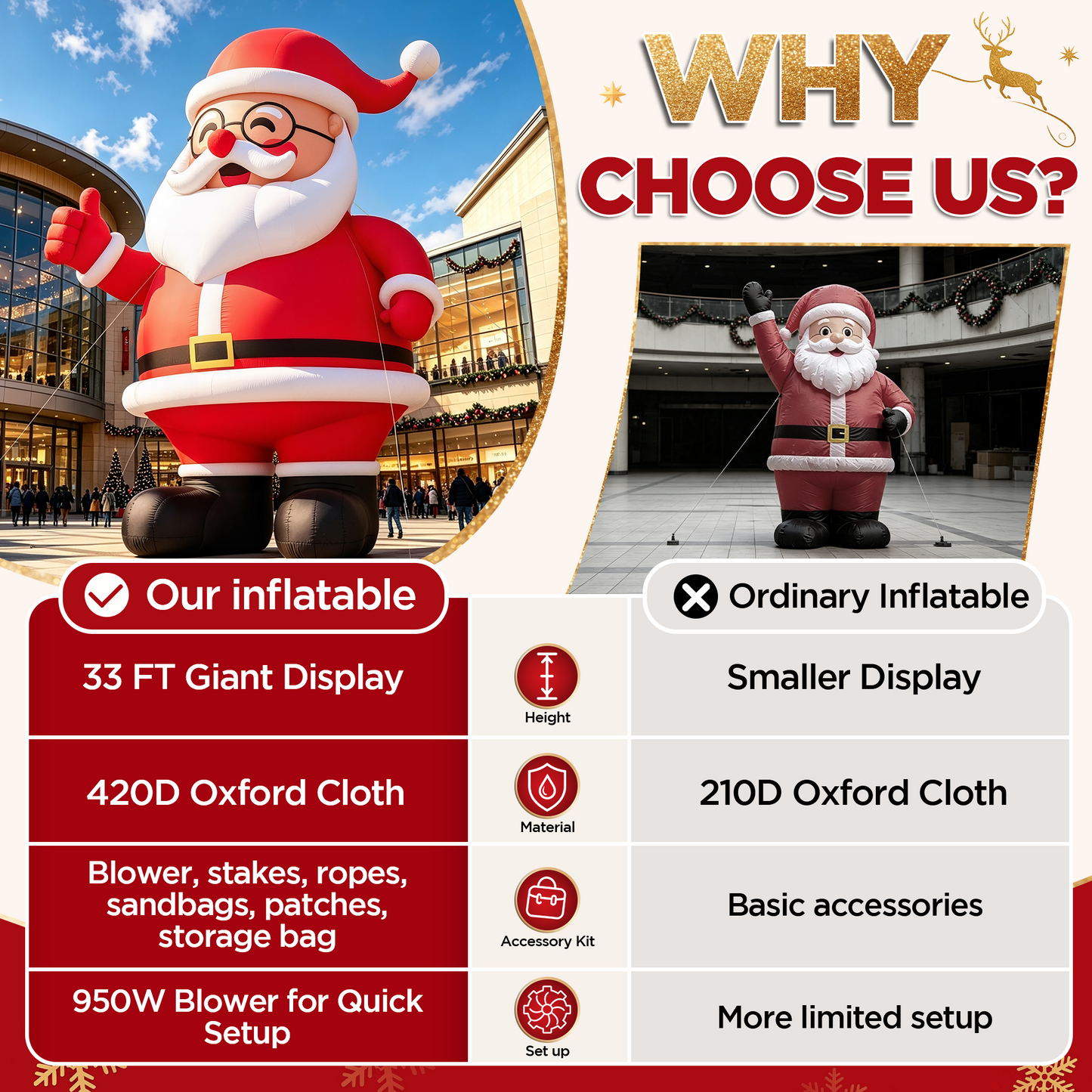 Vibe Giant Inflatable Santa Claus for Outdoor Christmas Decorations-Giant Inflatable Santa Claus-33FT