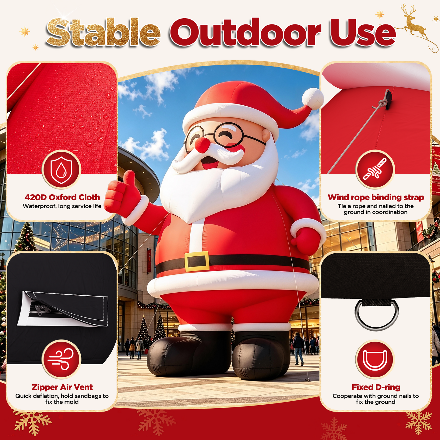 Vibe Giant Inflatable Santa Claus for Outdoor Christmas Decorations-Giant Inflatable Santa Claus-20FT