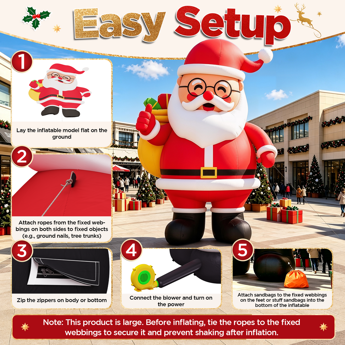 Vibe Giant Inflatable Santa Claus for Outdoor Christmas Decorations-Giant Inflatable Santa Claus-20FT