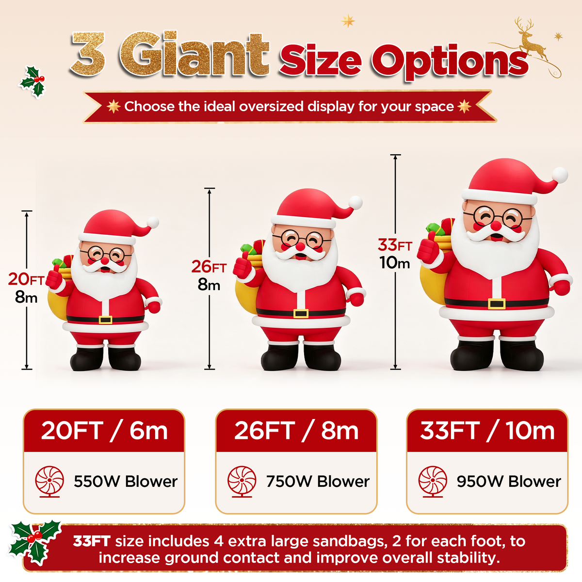 Vibe Giant Inflatable Santa Claus for Outdoor Christmas Decorations-Giant Inflatable Santa Claus-33FT