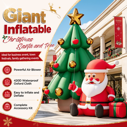 Vibe Giant Inflatable Santa Claus for Outdoor Christmas Decorations-Giant Inflatable Santa Claus and Tree-20FT
