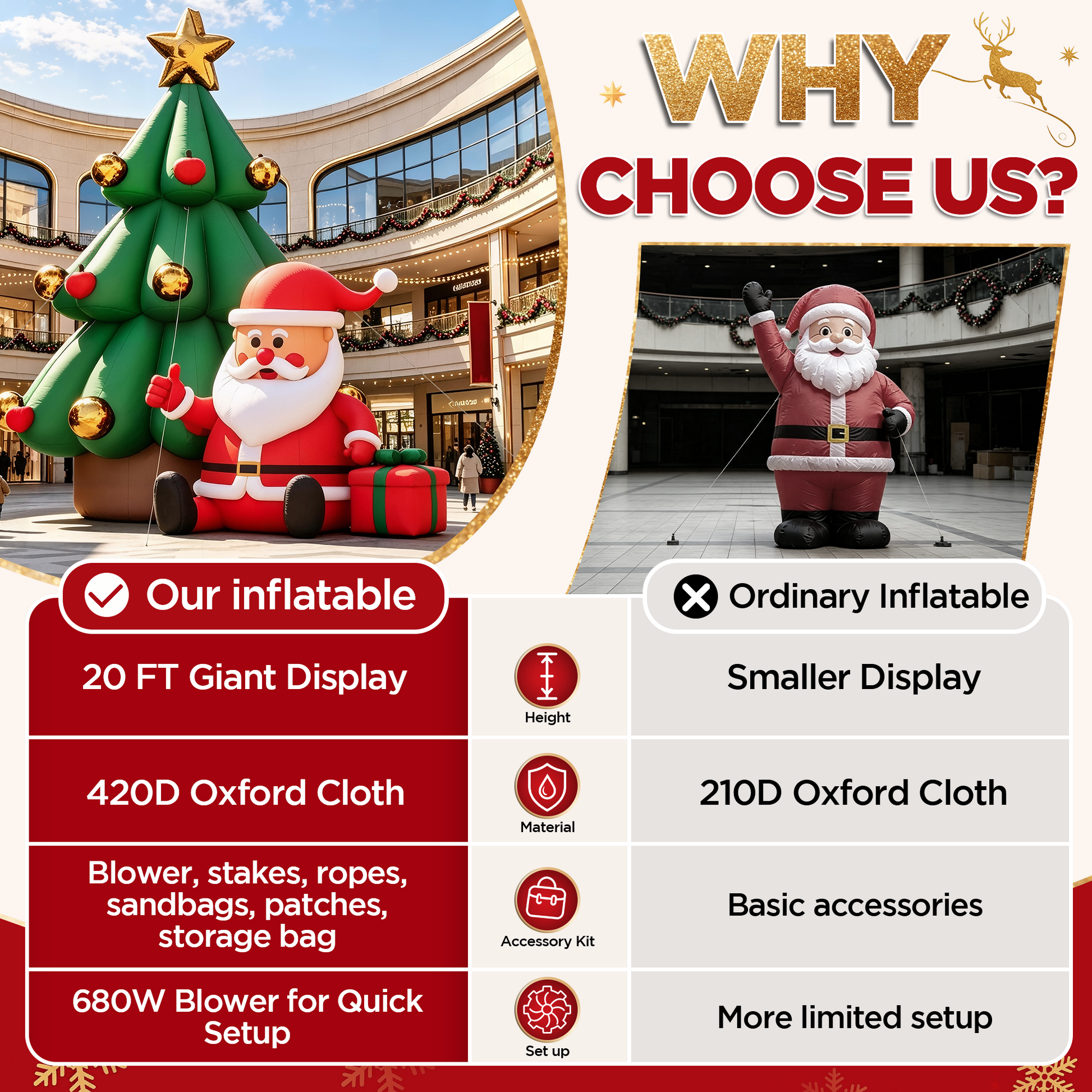 Vibe Giant Inflatable Santa Claus for Outdoor Christmas Decorations-Giant Inflatable Santa Claus and Tree-20FT