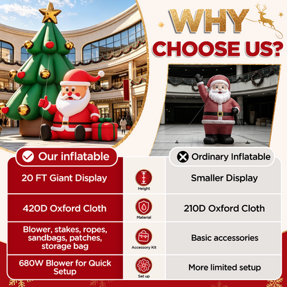 Vibe Giant Inflatable Santa Claus for Outdoor Christmas Decorations-Giant Inflatable Santa Claus and Tree-20FT
