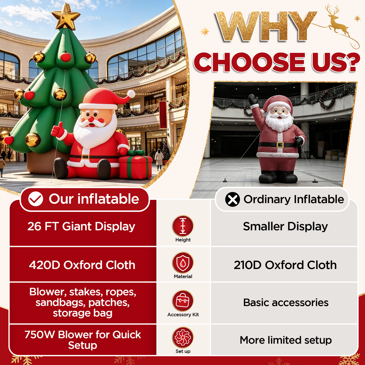 Vibe Giant Inflatable Santa Claus for Outdoor Christmas Decorations-Giant Inflatable Santa Claus and Tree-26FT