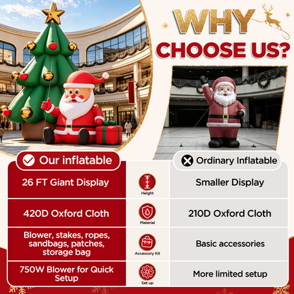 Vibe Giant Inflatable Santa Claus for Outdoor Christmas Decorations-Giant Inflatable Santa Claus and Tree-26FT