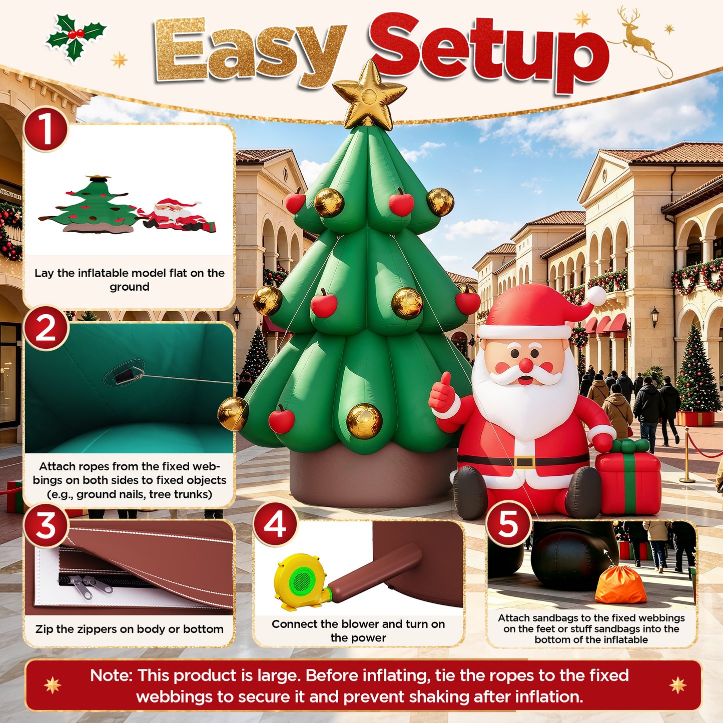 Vibe Giant Inflatable Santa Claus for Outdoor Christmas Decorations-Giant Inflatable Santa Claus and Tree-20FT