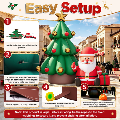 Vibe Giant Inflatable Santa Claus for Outdoor Christmas Decorations-Giant Inflatable Santa Claus and Tree-20FT