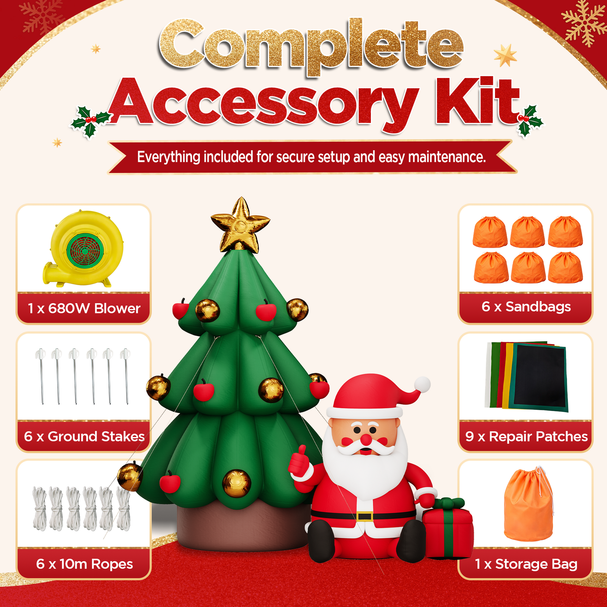Vibe Giant Inflatable Santa Claus for Outdoor Christmas Decorations-Giant Inflatable Santa Claus and Tree-20FT