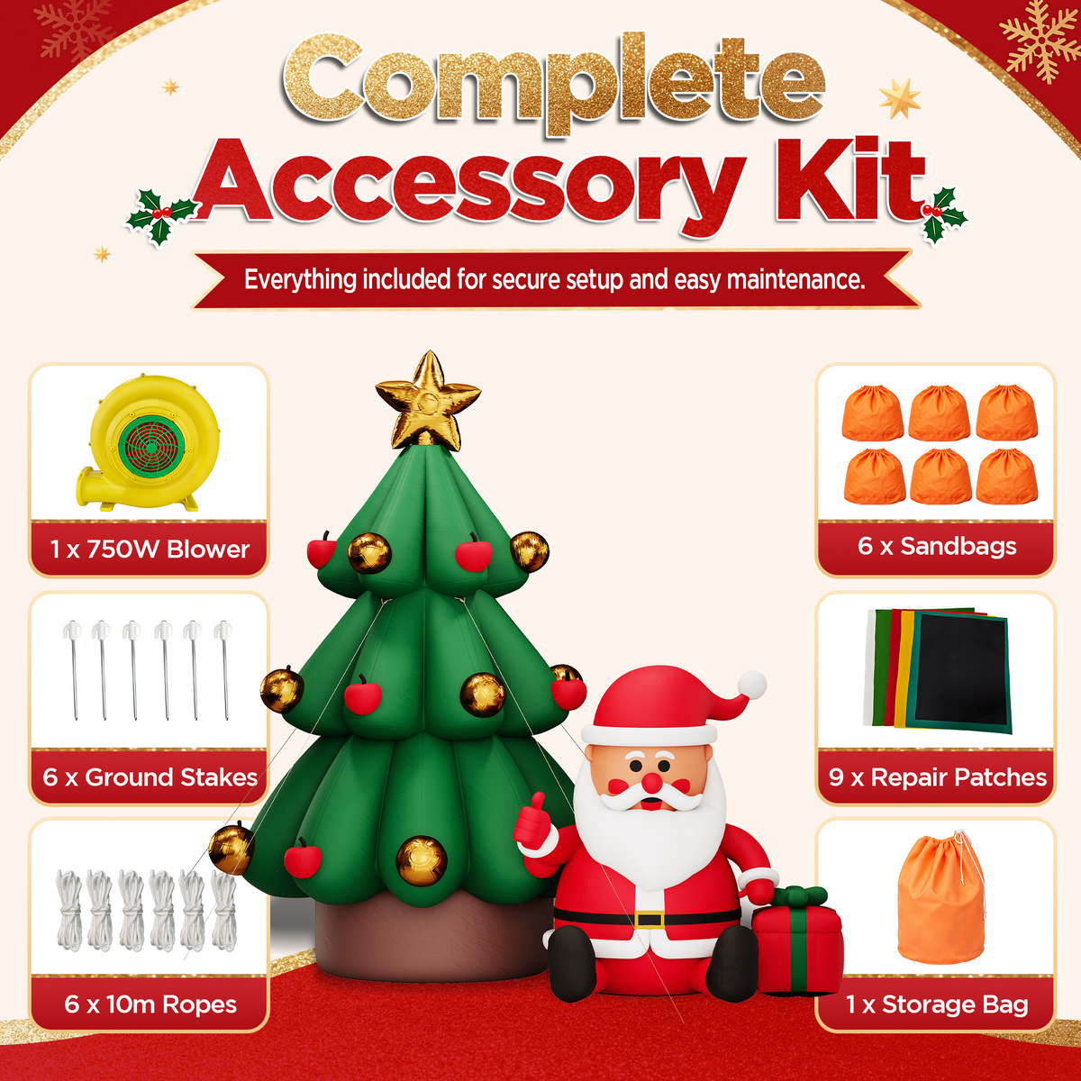 Vibe Giant Inflatable Santa Claus for Outdoor Christmas Decorations-Giant Inflatable Santa Claus and Tree-26FT