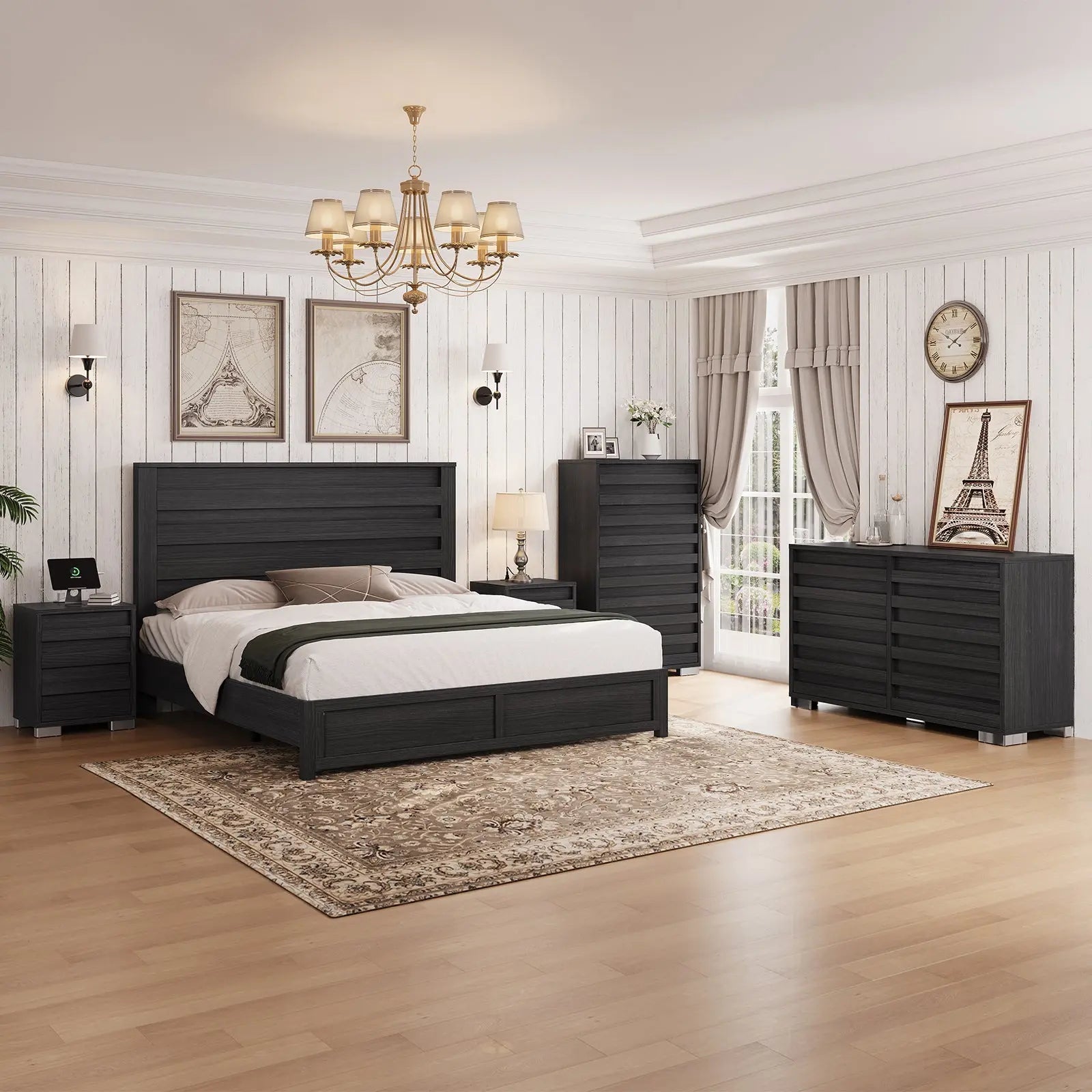 modern farmhouse dresser set Lghm 3 Piece Bedroom Dresser Set, Modern Farmhouse Large 8 Drawer Dresser and 2 Pcs Nightstand with 3 Drawers & Charging Station, Gray Wash, Size: