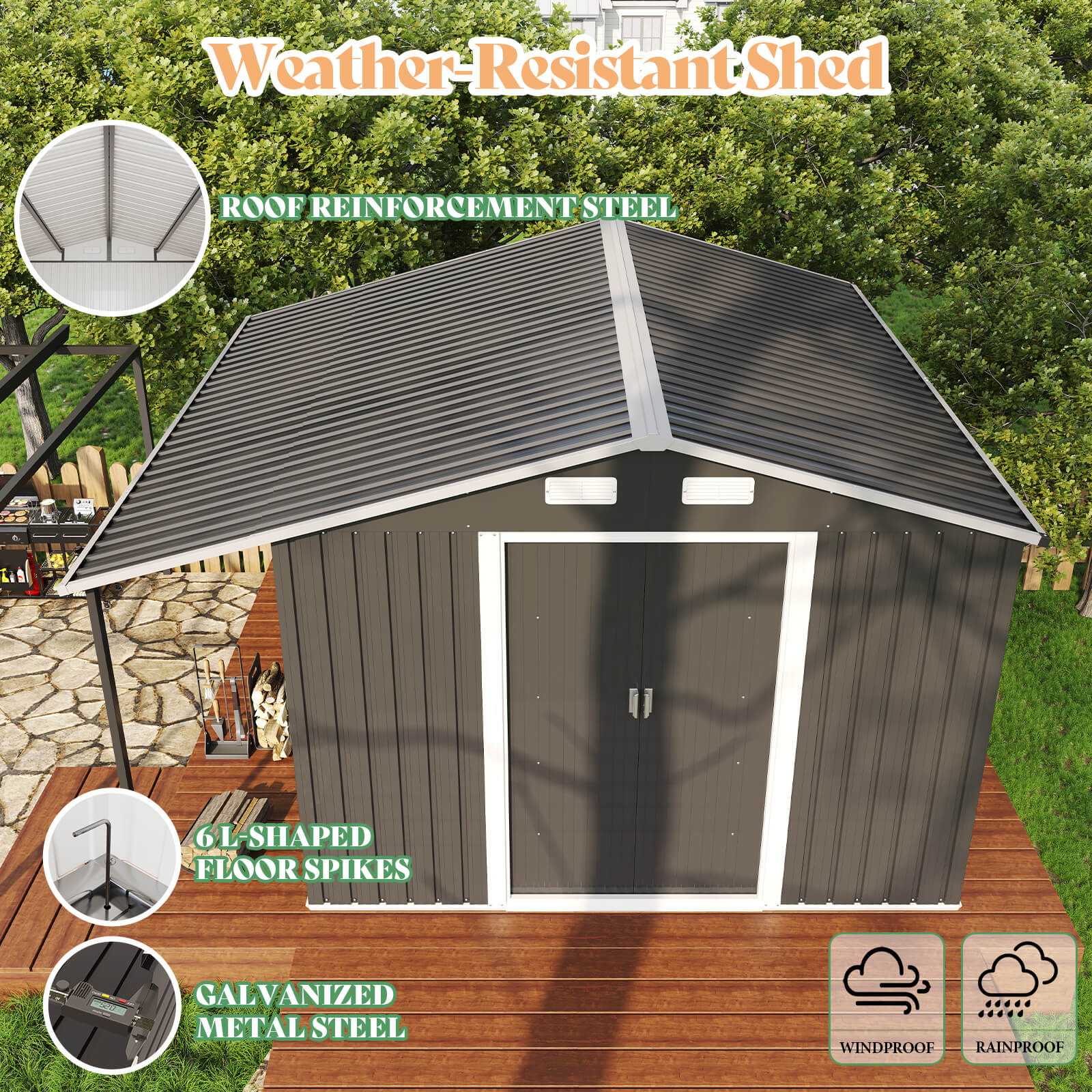 FirewoodPro 10.6x10.3 FT Outdoor Storage Shed 