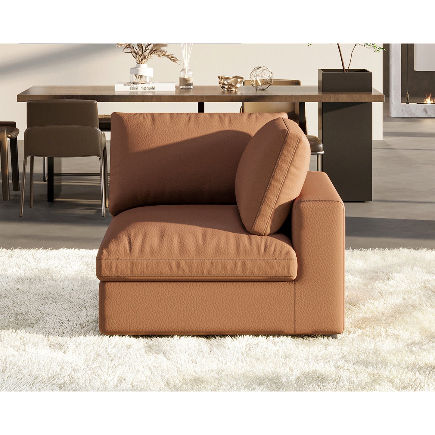 Montauk Down Filled Sectional Sofa-Side Seat / Brown Cat Claw Leather