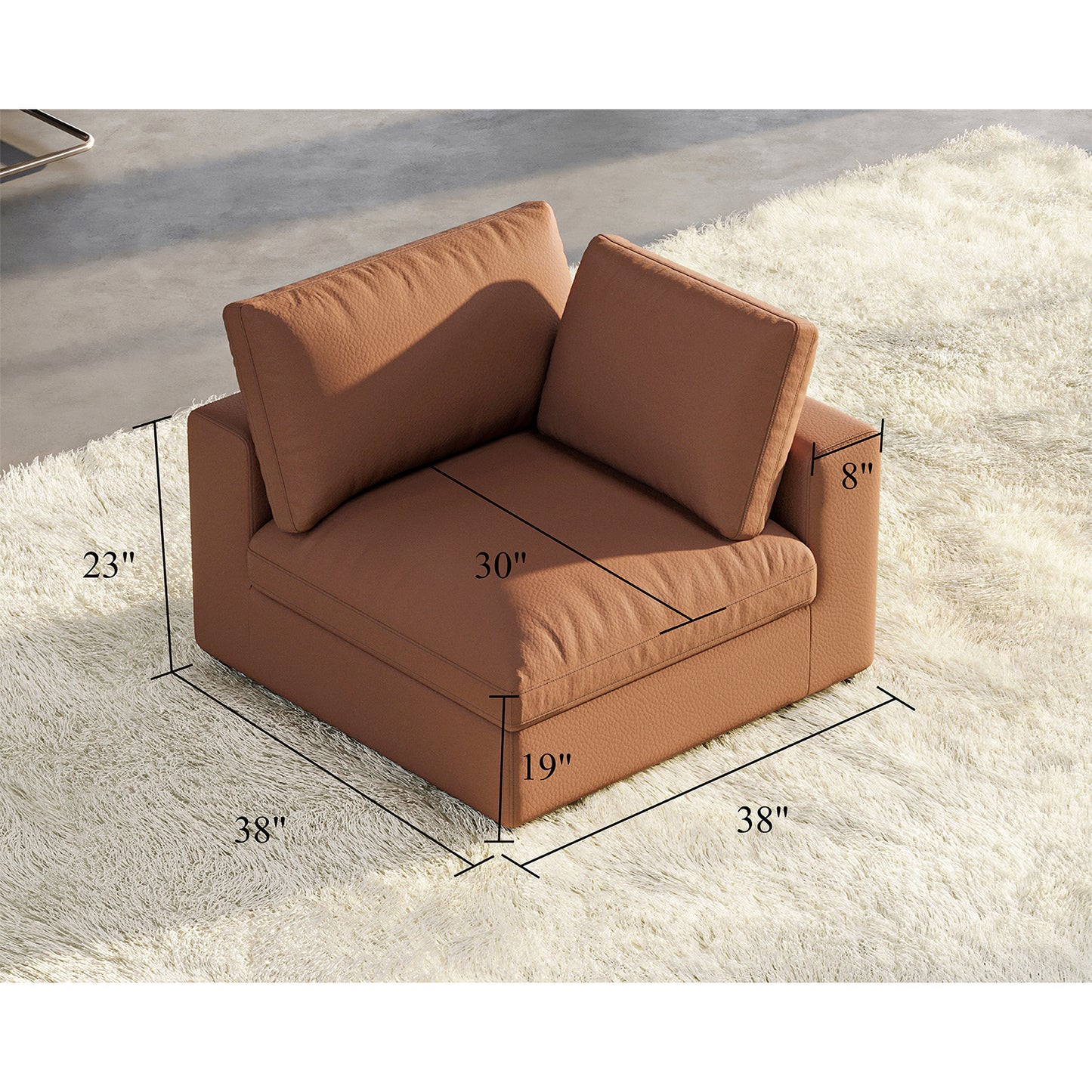 Montauk Down Filled Sectional Sofa-Side Seat / Brown Cat Claw Leather