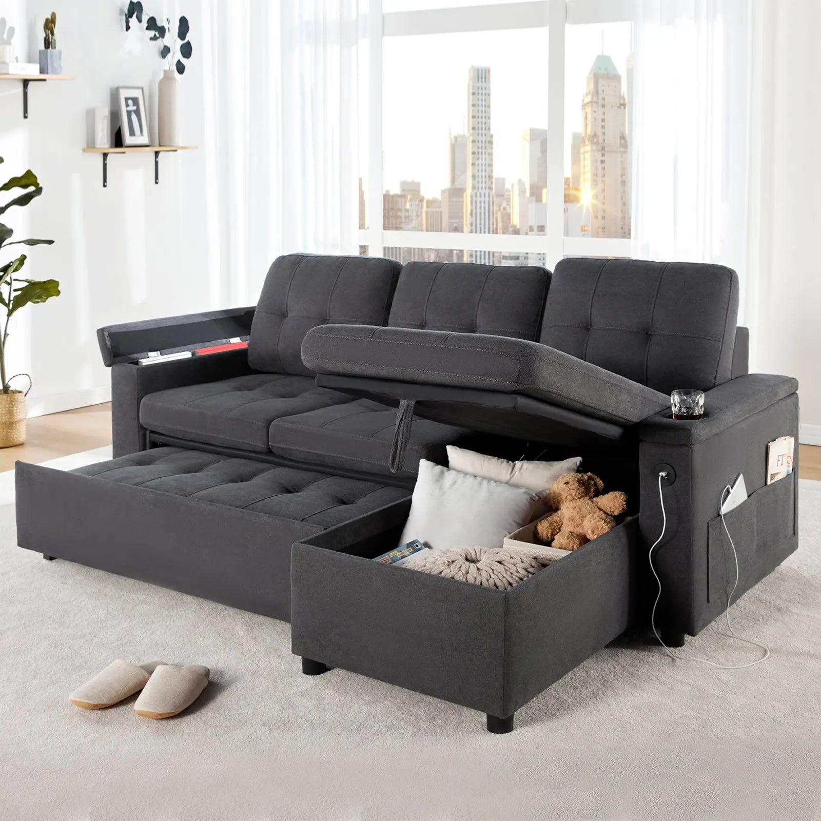 Black sofa deals bed sectional