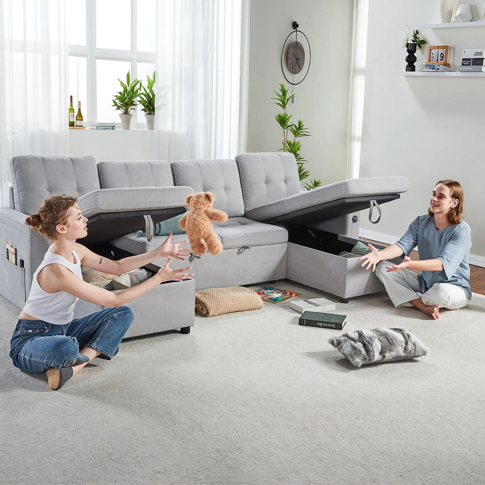 L shaped store convertible sofa