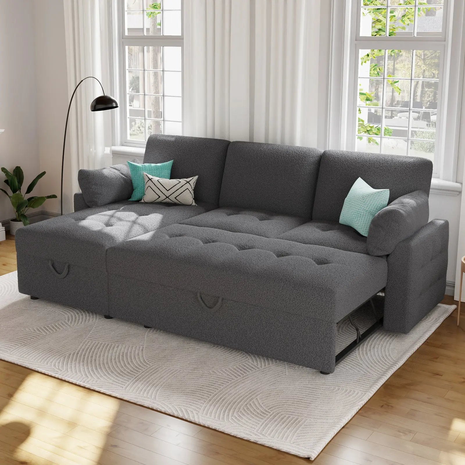 Amerlife Faraday Sofa Bed Modern Tufted Pull Out Storage Convertible ...