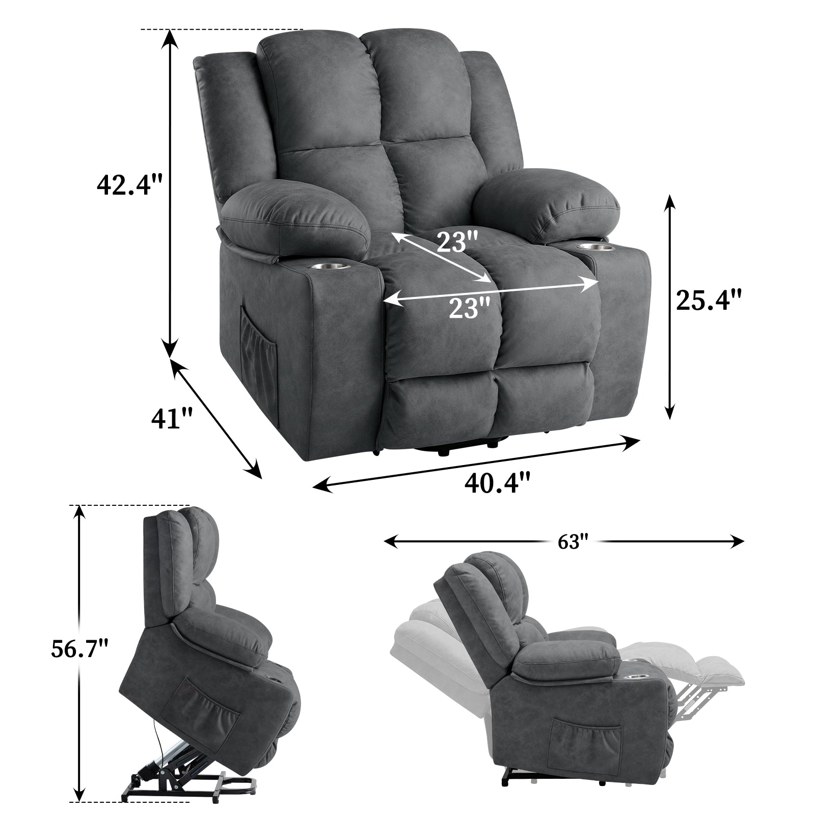 Power Lift Recliner Chair / Dark Grey