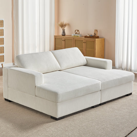 2-Piece Chaise Sofa / Corduroy White