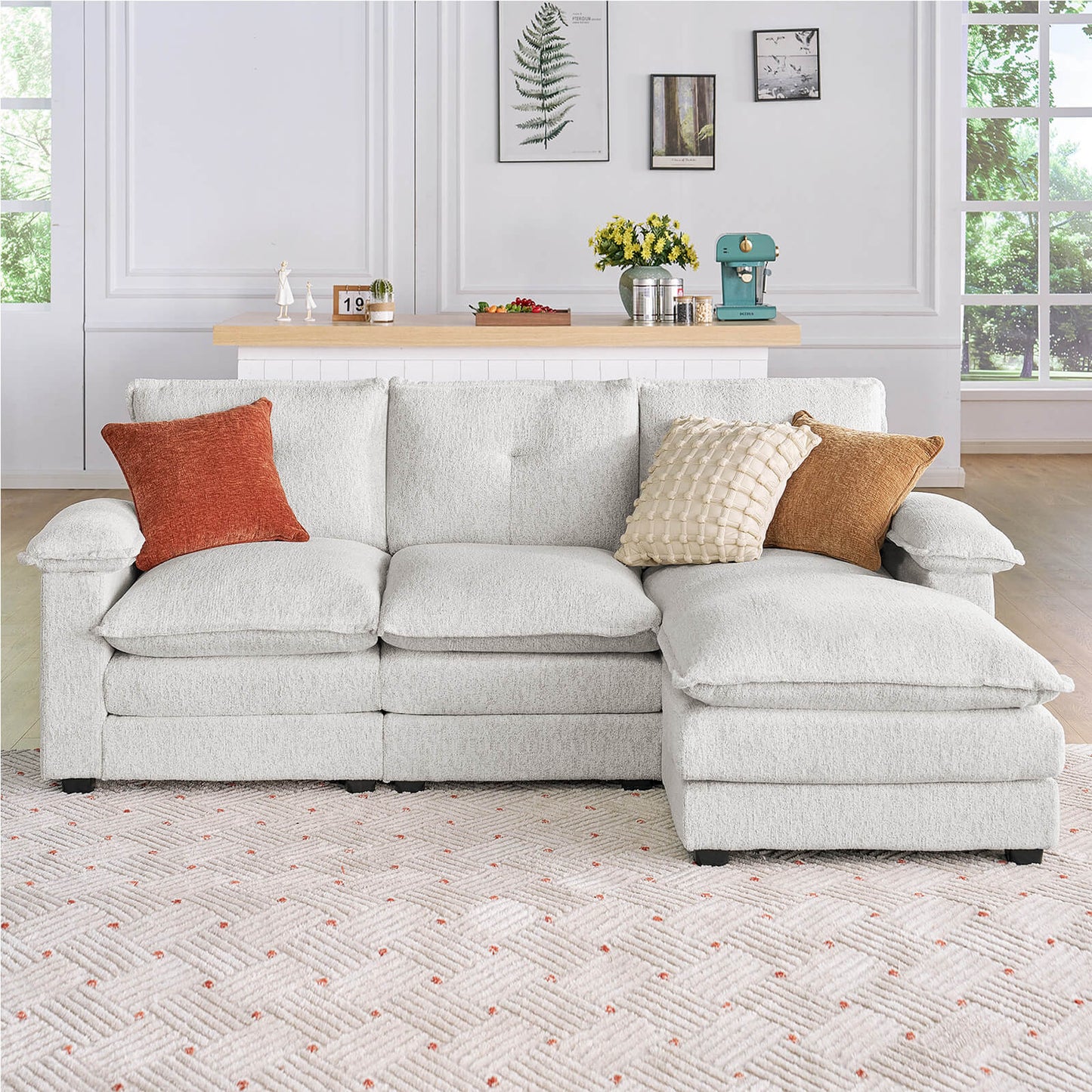 Earl Oversized Chenille Sectional Sofa - Beige
