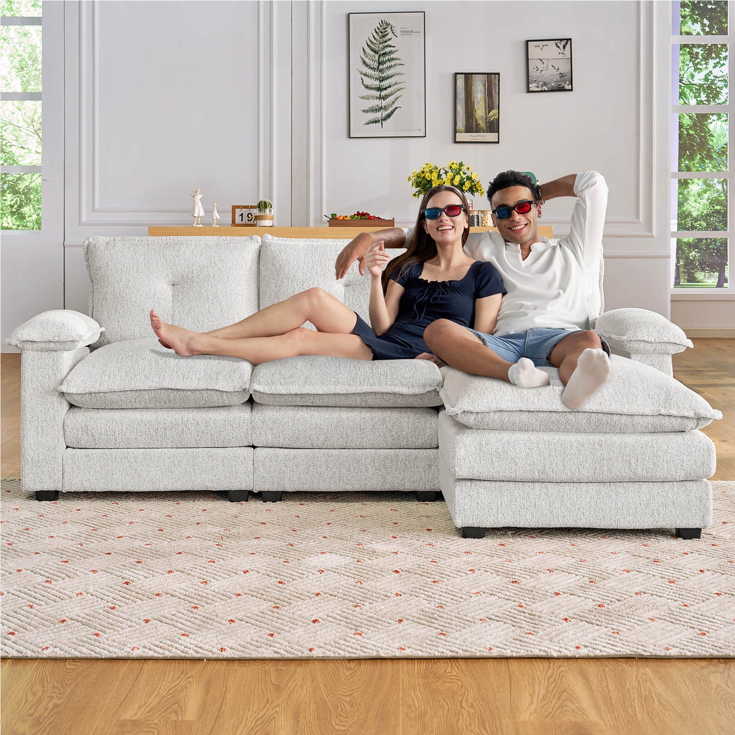 Earl Oversized Chenille Sectional Sofa - Beige