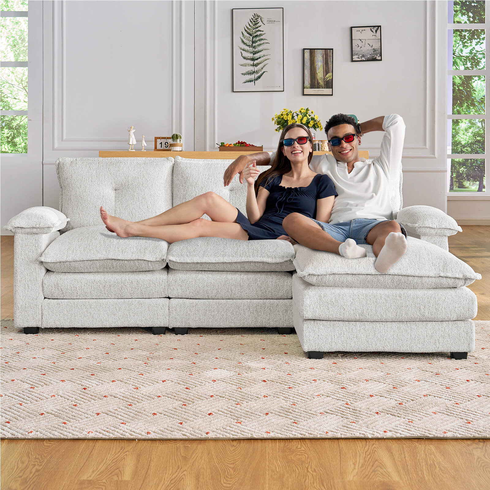 Earl Oversized Chenille Sectional Sofa - Beige