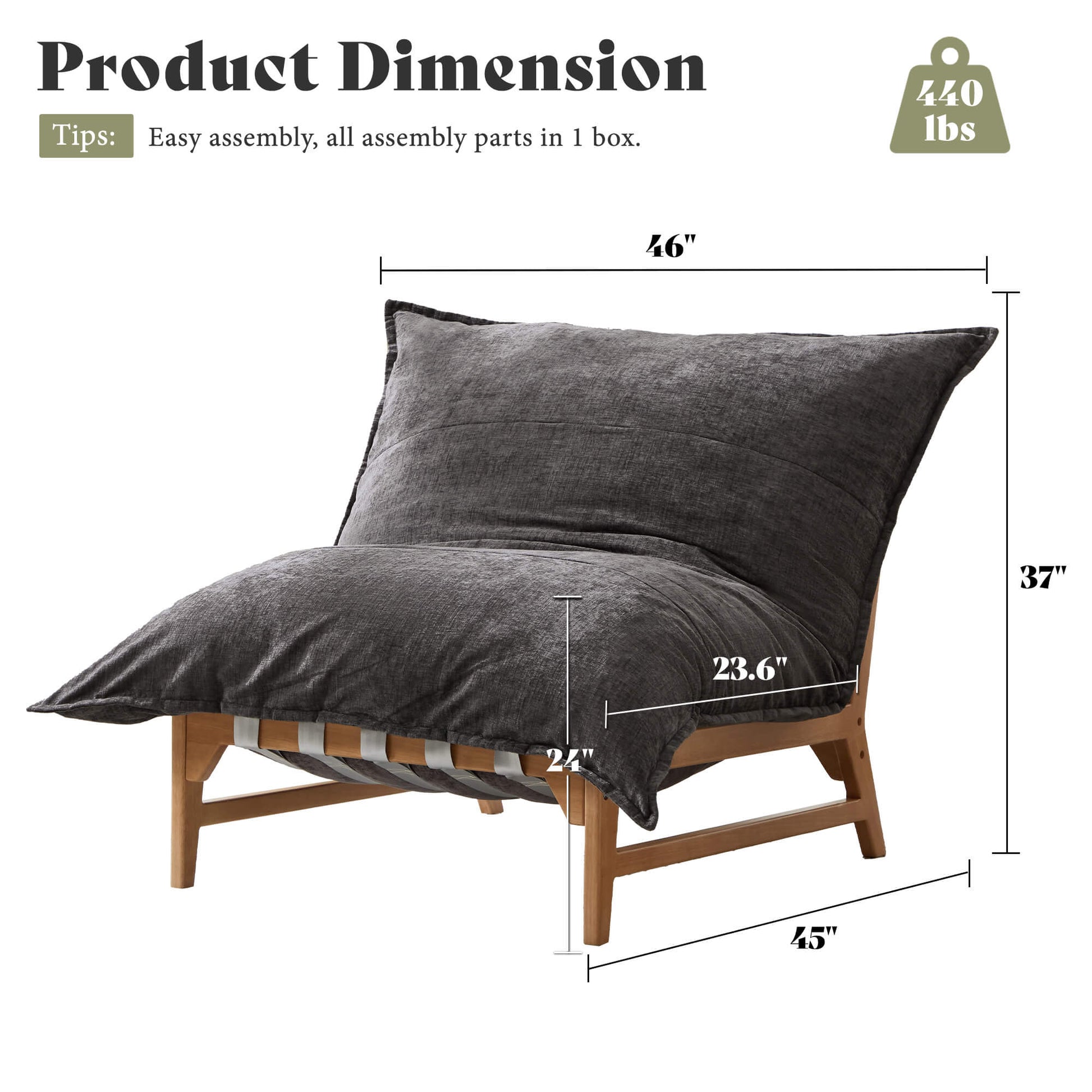 Snug 46" Oversized Sofa Chair - Chenille Gray