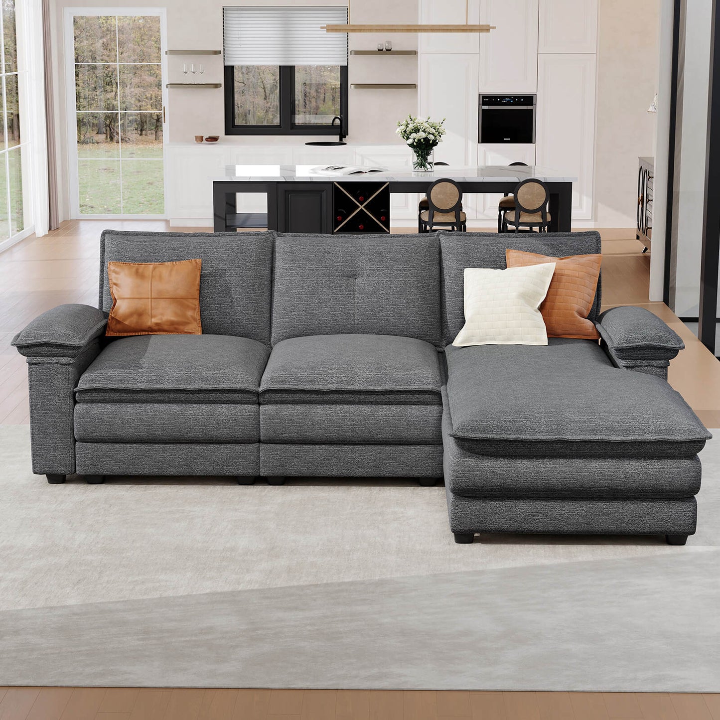 Earl Oversized Chenille Sectional Sofa - Grey