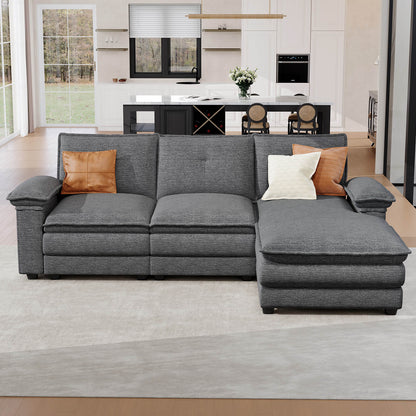 Earl Oversized Chenille Sectional Sofa - Grey
