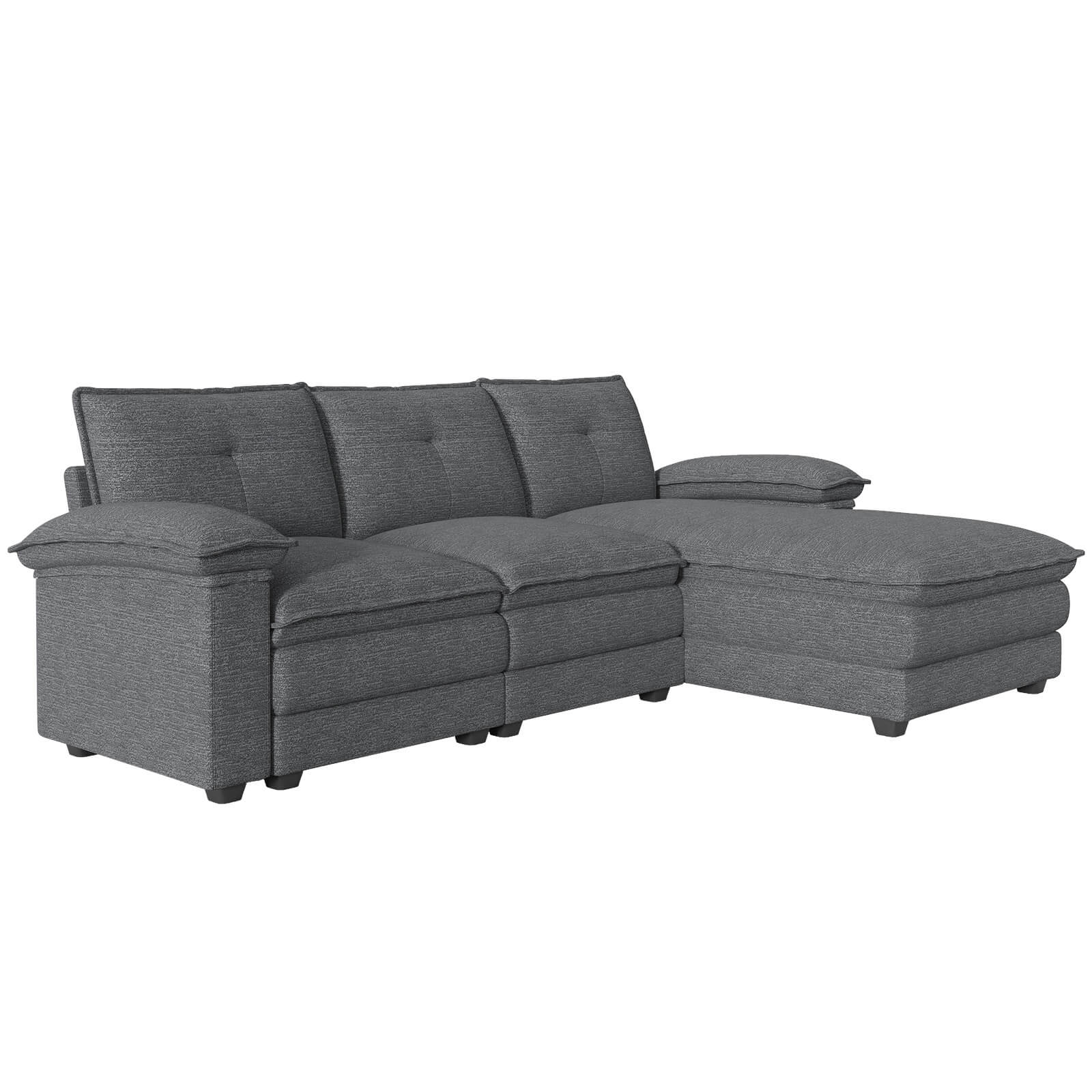 Earl Oversized Chenille Sectional Sofa - Grey