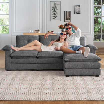 Earl Oversized Chenille Sectional Sofa - Grey